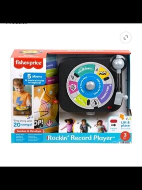 Fisher-Price Rockin’ Record Player Musical Toy with Turntable 5 Records boys gir
